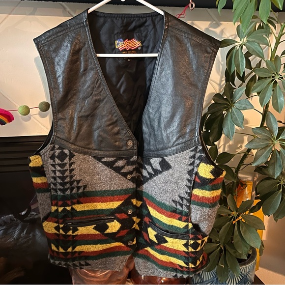 Vintage Easy Riders leather and wool Aztec vest size M - Picture 1 of 6
